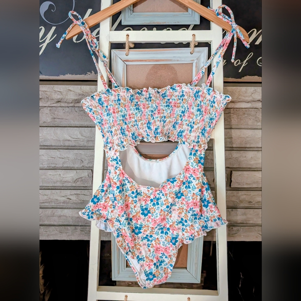 True Craft Floral One-Piece Swim Suit in Blue and Pink